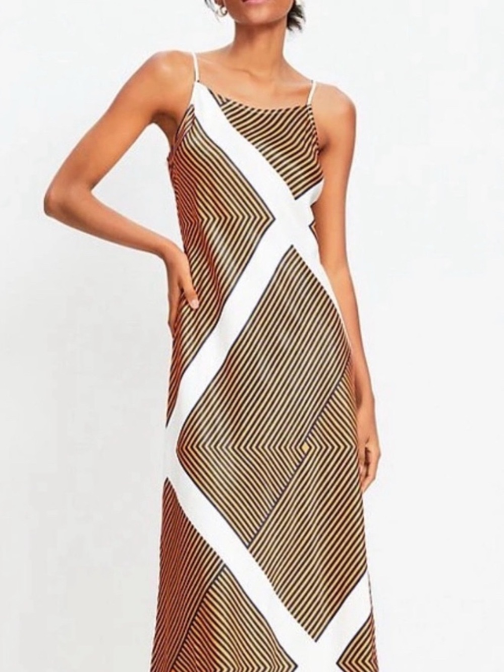 Never worn LOFT Geometric Striped Slip Dress